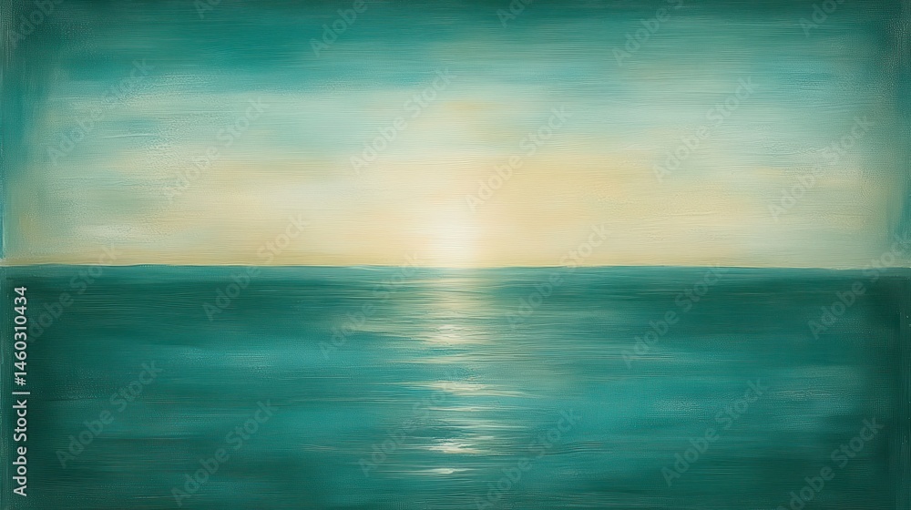 Obraz premium Serene, teal sunset over a calm sea.