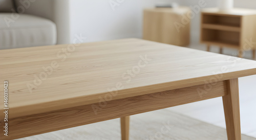 Close Up Of A Minimalist Wooden Table In A Modern Living Space