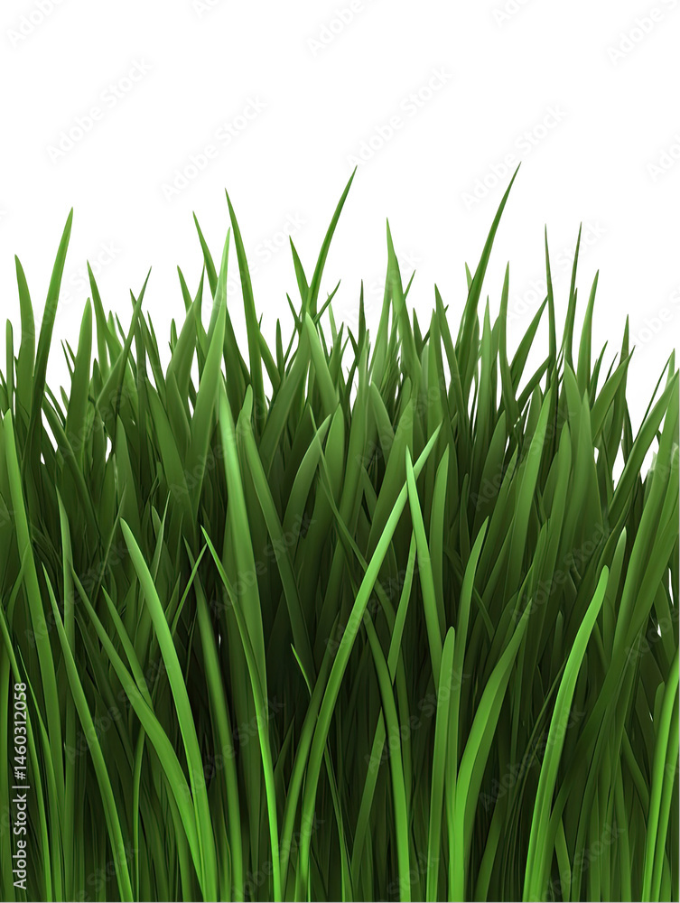 Fototapeta premium Vibrant green lush grass blades texture background image 3d leaf lawn park on transparent background