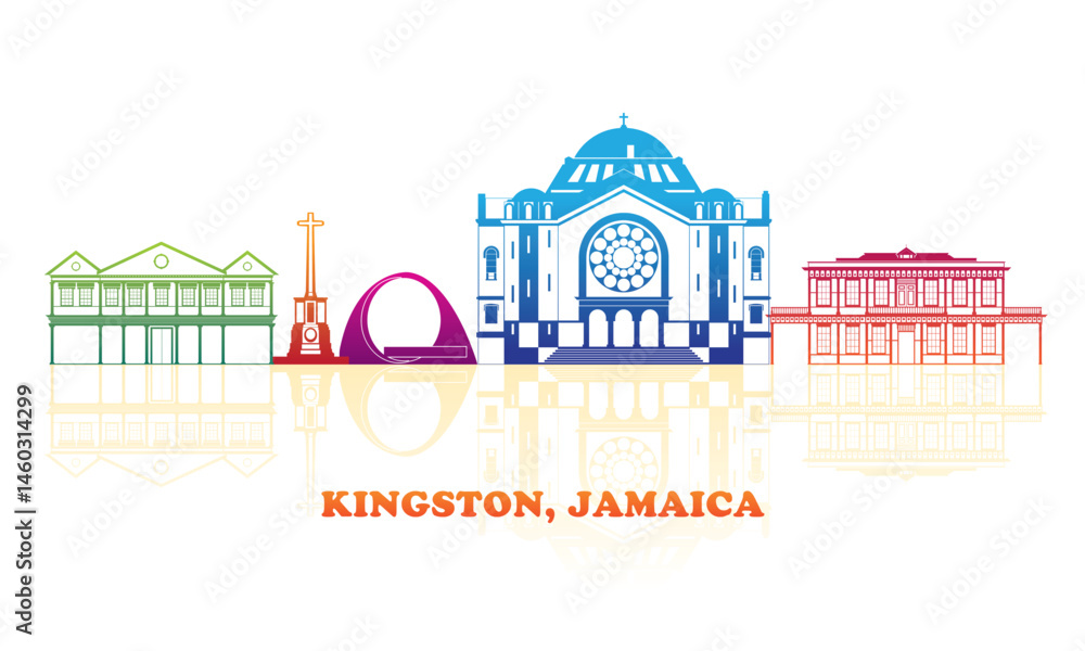 Colourfull Skyline panorama of town of Kingston, Jamaica - vector illustration