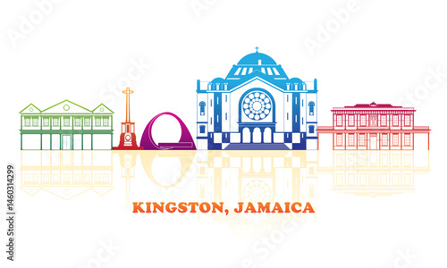 Obraz na płótnie Colourfull Skyline panorama of town of Kingston, Jamaica - vector illustration w salonie