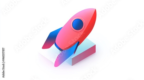 Free Download Red rocket launching from platform, white background, startup concept - GFXLoad