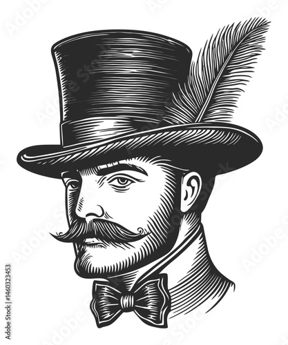 Elegant Vintage Gentleman Portrait with Top Hat and Feather