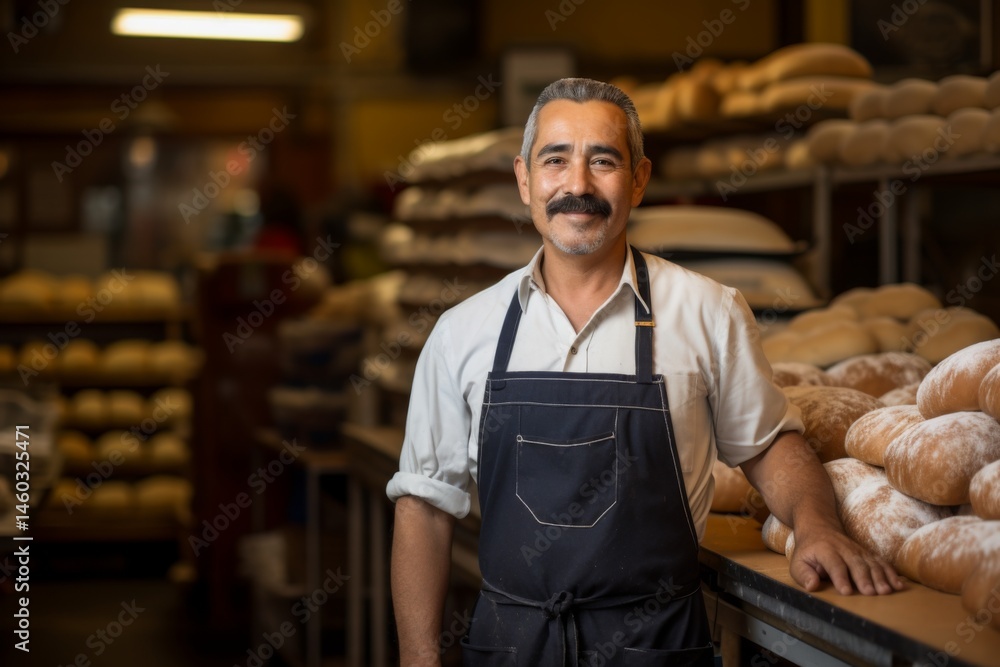 Fototapeta premium Portrait of a middle aged hispanic worker in bakery