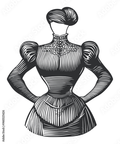 Elegant Vintage Dress Design Illustration with Unique Bodice Details