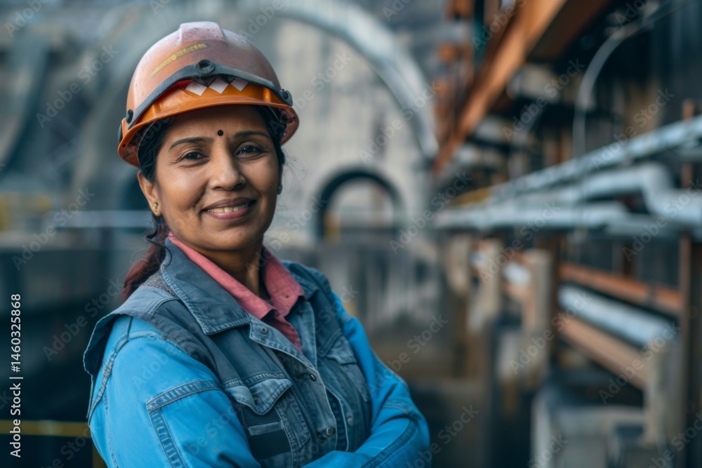 Portrait of a smiling middle aged indian female engineer at hydroelectric plant Portrait of a smiling middle aged indian female engineer at hydroelectric plant