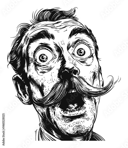 Vintage Illustration of Surprised Man with Exaggerated Expression