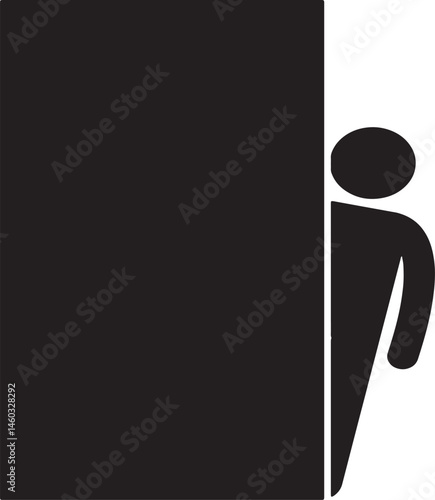 Person Peeking from Behind Door Icon Black and White Design