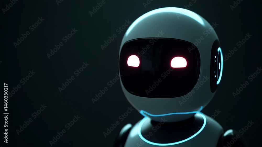 Closeup of a futuristic friendly robot with glowing eyes and teal accents ai 3d dark tech white smart Closeup of a futuristic friendly robot with glowing eyes and teal accents ai 3d dark tech white smart