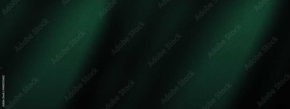 Black dark emerald jade green abstract luxury background. Silk satin fabric. Gradient ombre color. Curtain drapery fold line. Shiny glow glitter light. Design. Wide banner. Panoramic.