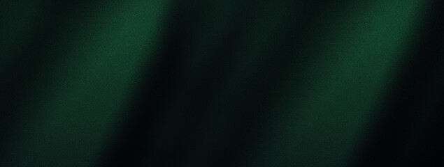 Black dark emerald jade green abstract luxury background. Silk satin fabric. Gradient ombre color. Curtain drapery fold line. Shiny glow glitter light. Design. Wide banner. Panoramic.