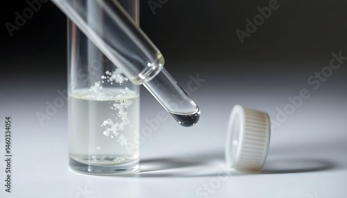 drop of liquid is being poured into a flask