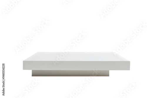 A minimalist white platform PNG against a stark black backdrop showcasing simple geometric design elements and transparent background