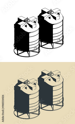 Plastic water tanks on metal basis