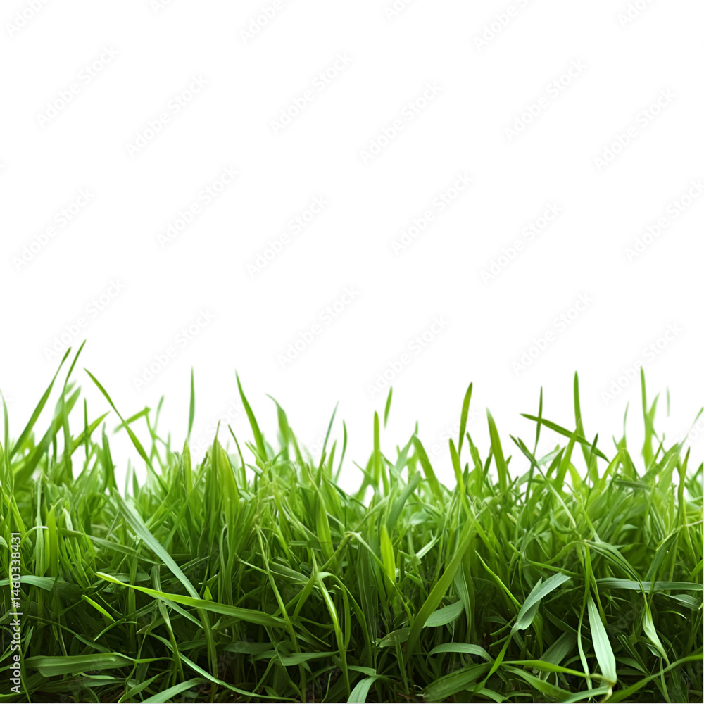 Fototapeta premium Lush green grass blades isolated on black background nature texture