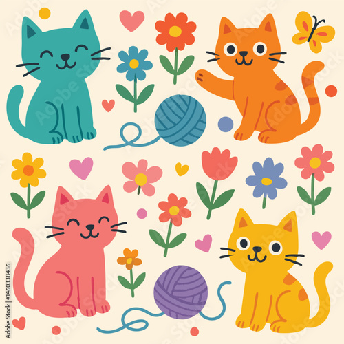 Cute Cuddly Cats Print Design in Vector