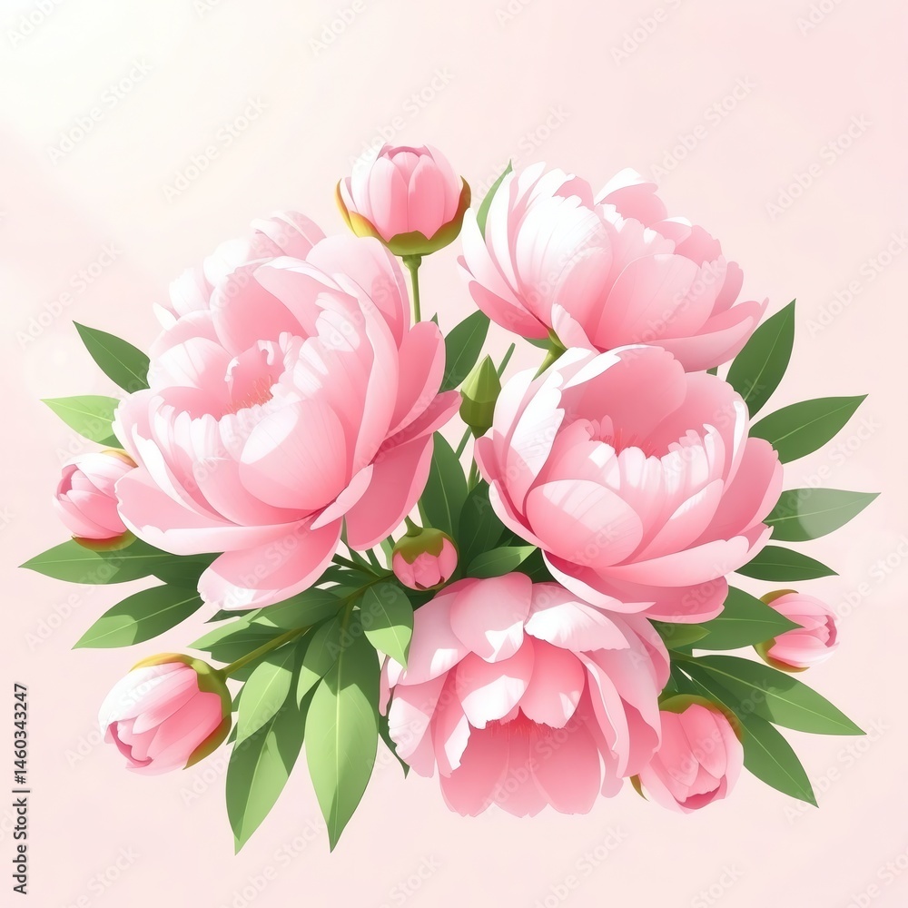 Summer card with peonies in soft morning light, copy space banner Summer card with peonies in soft morning light, copy space banner