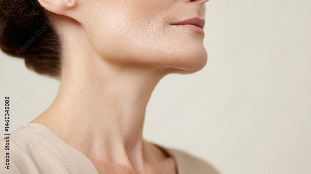 closeup photograph showcasing smooth clear skin with natural glow set against soft light background closeup photograph showcasing smooth clear skin with natural glow set against soft light background