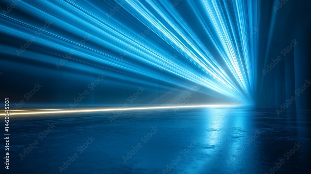 Fototapeta premium Abstract illustration of a futuristic, glowing blue light tunnel.