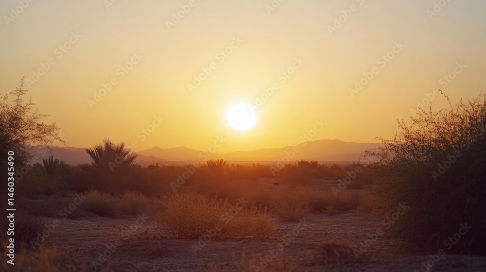 Golden sunrise over a desert landscape. Golden sunrise over a desert landscape.