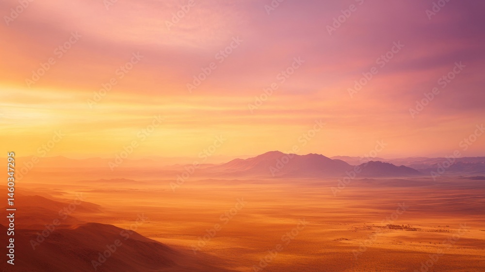 Fototapeta premium Golden hour panorama of a desert landscape.
