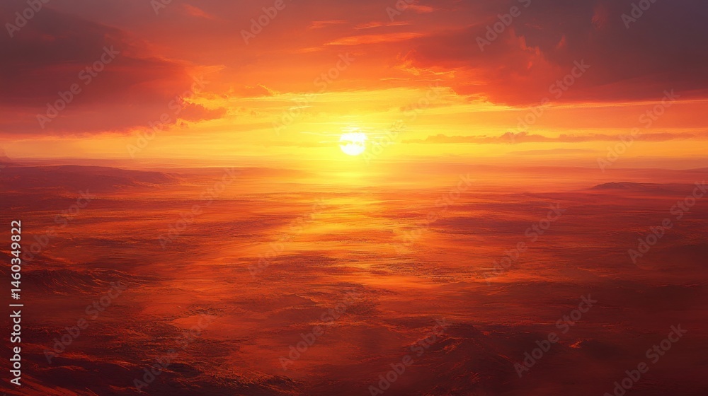 Fototapeta premium Fiery sunset over a vast landscape.