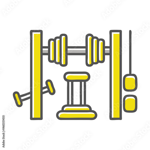 Fitness center equipment icon with weights for gym concept with copy space