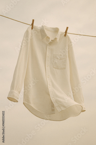 Obraz na płótnie White shirt hanging on a line in soft natural light on humid day w salonie