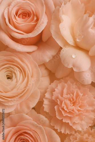 Obraz na płótnie Pastel bouquet of roses, ranunculus and carnations with soft floral textures w salonie