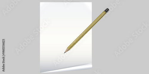 White Paper Sheet With Pencil Education Accessory Vector Illustration.	