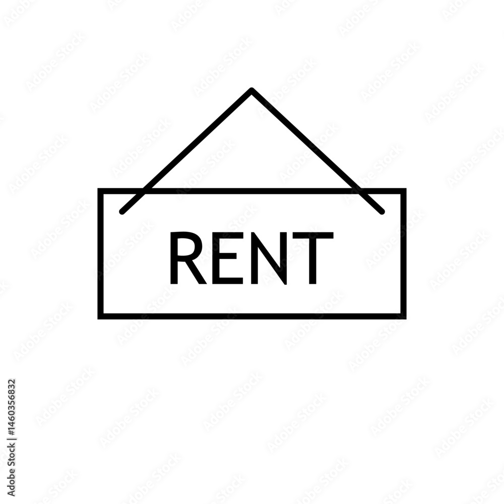 Rent sign icon. Property label vector. Real estate board. Hanging lease symbol.