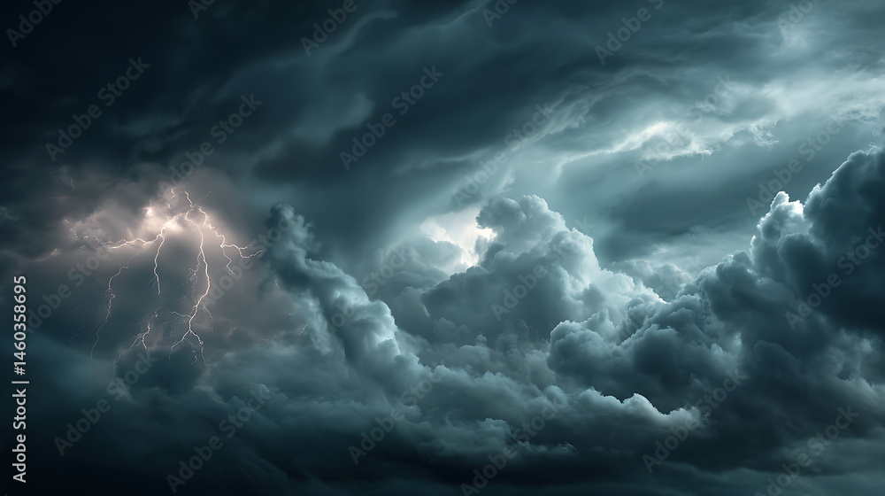 Obraz premium Black clouds with lightnings storm and smoke isolated