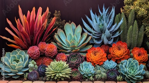 Spectacular display of succulents creating a vibrant tapestry of colors