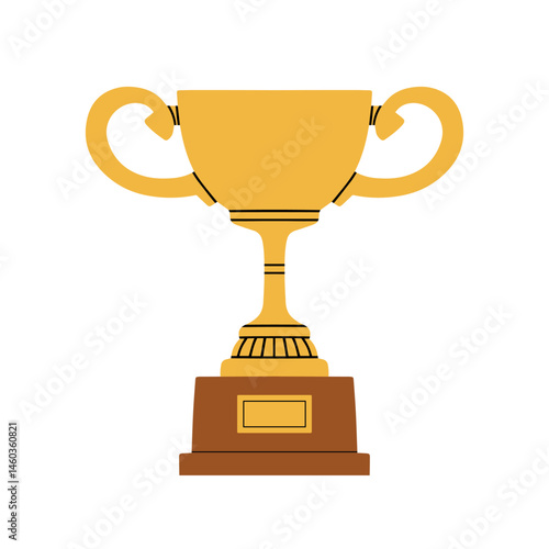 Vector illustration with a golden prize cup. Perfect for award ceremonies, sport events, trophy presentations, prints, cards or certifecates design. Sports and achievement concept.