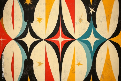 Seamless geometric pattern in vintage mid-century modern style