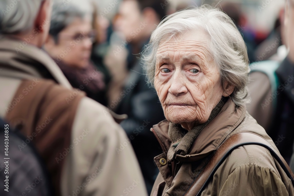 Portrait of an elderly woman with grey hair in the street. Portrait of an elderly woman with grey hair in the street.