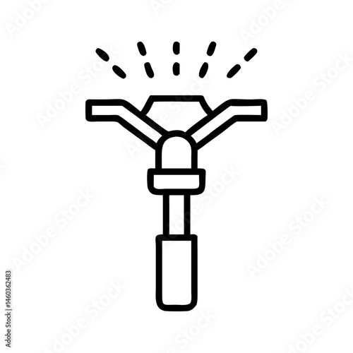 Black line icon of rotating garden sprinkler head, minimalist vector illustration for irrigation system, lawn watering and garden center seasonal equipment sales