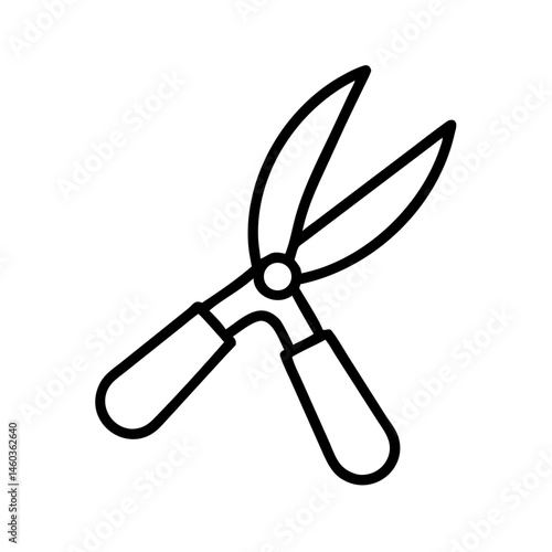 Black line icon of garden pruning shears or hedge clippers, minimalist vector illustration for trimming plants, garden tool sales and landscaping promotions