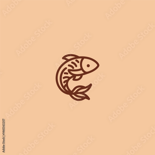 Koi fish logo in clean and fluid line art design.