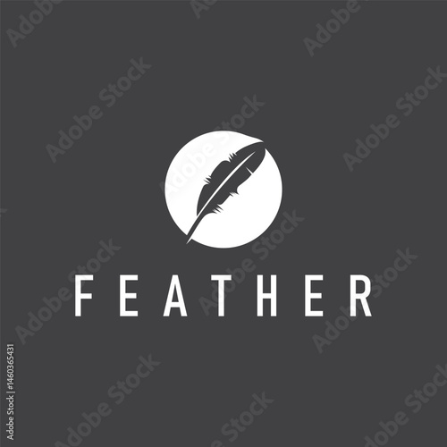 animal feather logo design with minimalist black silhouette concept, product brand symbol and illustration template