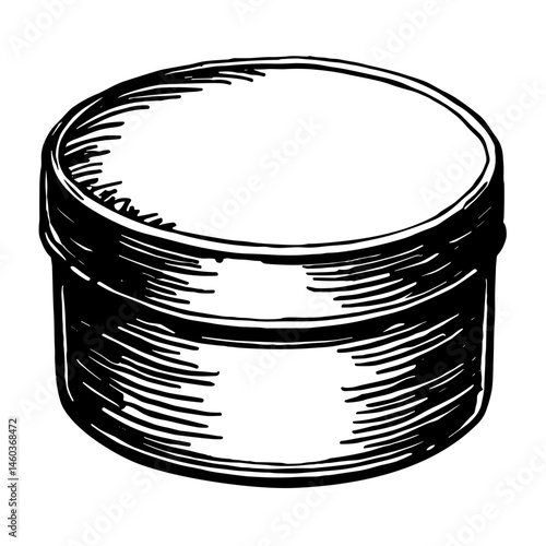 Round cosmetic jar with lid in engraving style concept of skincare container beauty cream and product packaging