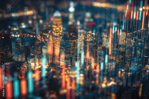 Cityscape financial data visualization