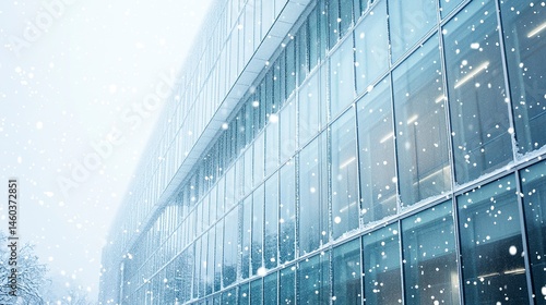 Wallpaper Mural Sleek glass building exterior with snow falling gently, the winter scene adding a soft contrast to the modern architectural lines.  Torontodigital.ca