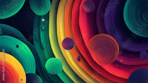 Fototapeta Naklejka Na Ścianę i Meble -  Colorful abstract panorama wallpaper background with round shapes and forms
