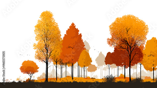 Autumn forest landscape simple silhouette vector isolated on white background  -  