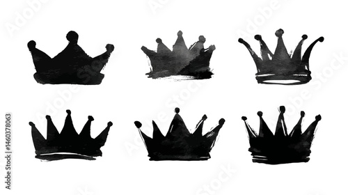 Brush stroke crowns simple black silhouette vector isolated on white background  -  