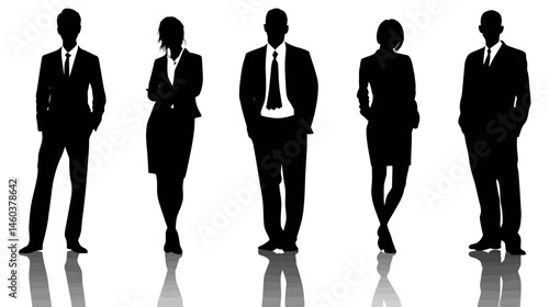 Business group set simple black silhouette vector isolated on white background  -  