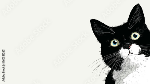 Cat on white background card simple vector on white background   -  