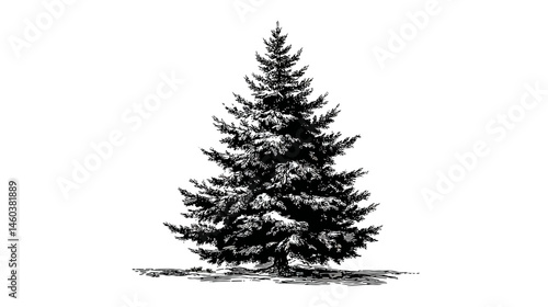 Christmas tree engraving illustration simple silhouette vector isolated on white background  -  