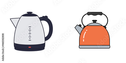 Colorful Kettles, Illustration, Colorful – Beverage Preparation, Kitchen Concept for Blog, Article, Website Design
